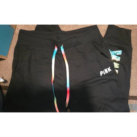Rare Victoria's Secret PINK Rainbow Sequin Zip Hoodie and Matching Joggers sz L - Picture 6 of 6